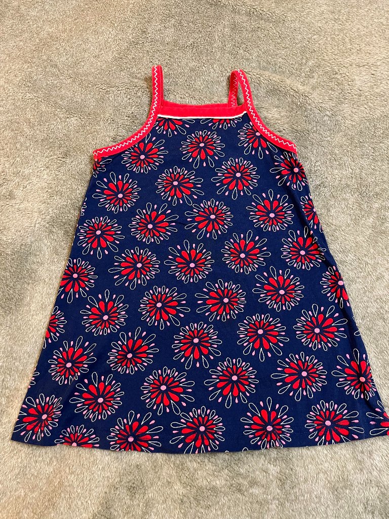 Hanna Andersson Toddler Girls Cotton Dress 3t Navy Red Floral Fireworks Print